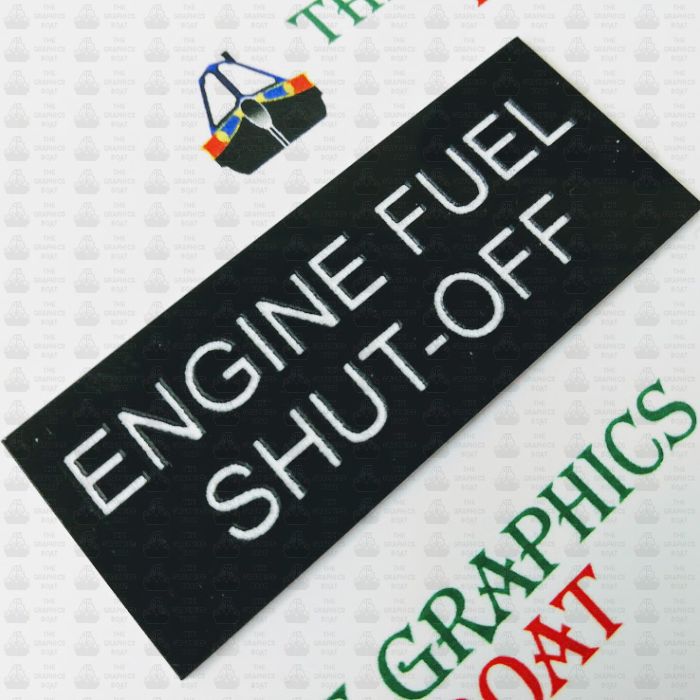 ‘ENGINE FUEL SHUT OFF’ Engraved Boat Safety Sign, Black