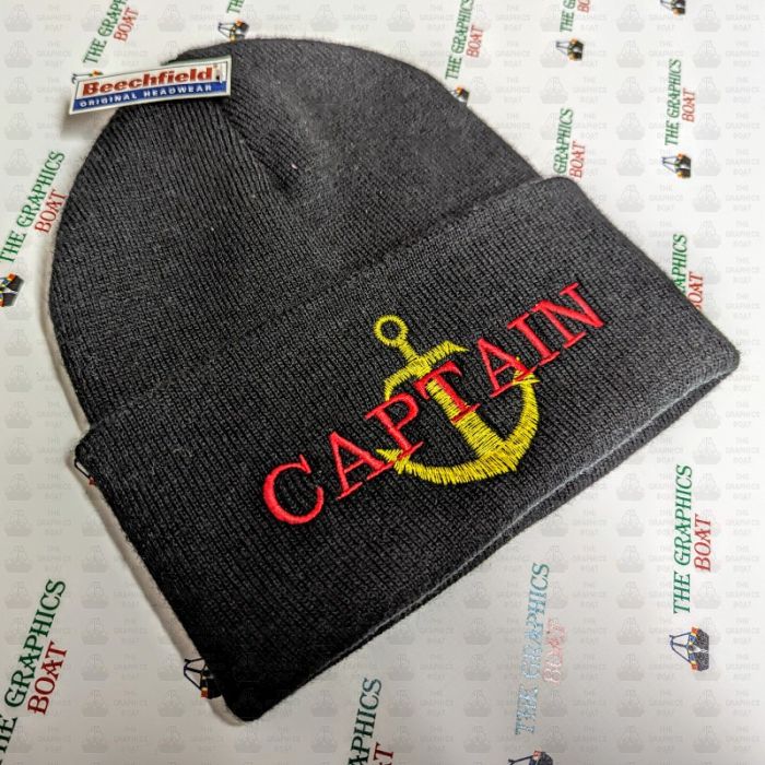 Embroidered Beanie Hat With CAPTAIN and ANCHOR