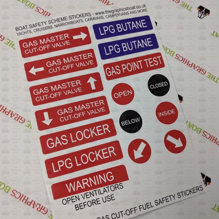 BSS Gas Cut Off Fuel Boat Safety Scheme safety stickers. The Graphics Boat