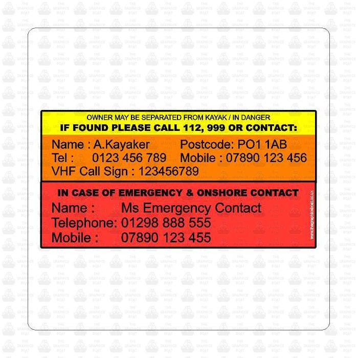 Sea Kayak Owners Emergcy Contact Tag