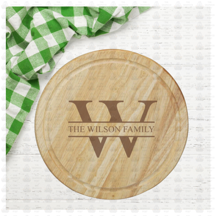 Round Wooden Chopping Board with Family Monogram