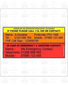 Sea Kayak Owners Emergcy Contact Tag