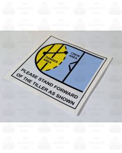 Please Stand Forward of the Tiller Warning Sticker