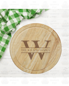 Round Wooden Chopping Board with Family Monogram