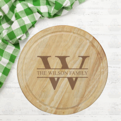 Round Wooden Chopping Board with Family Monogram